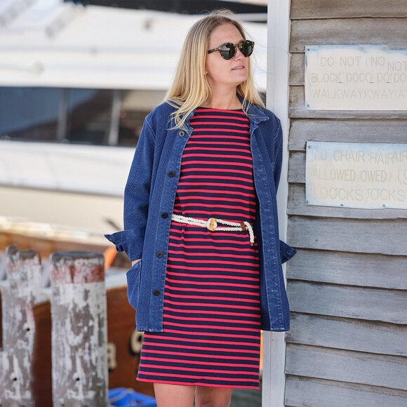 Quaker Marine Supply French Sailor Dress Stripe Shift Navy Red Size XS NEW NWT - Picture 1 of 6